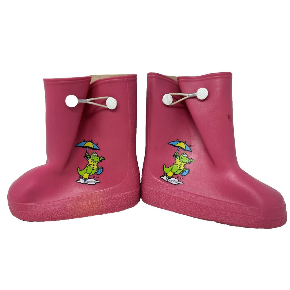STRIDE RITE Kids Waterproof Rain Boots Toddler 8 Pink Dinosaur Water Poofs Vgt